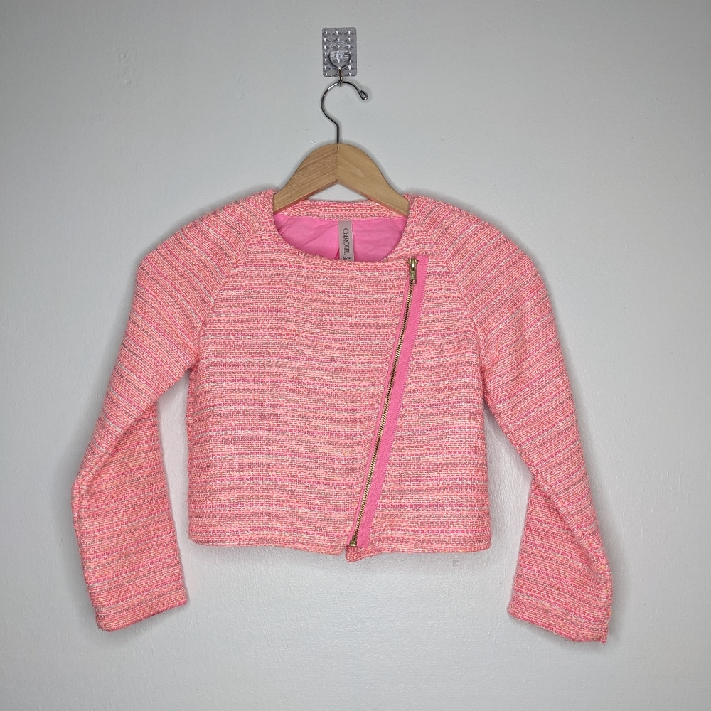 Girl's Asymmetrical Tweed Zipper Jacket